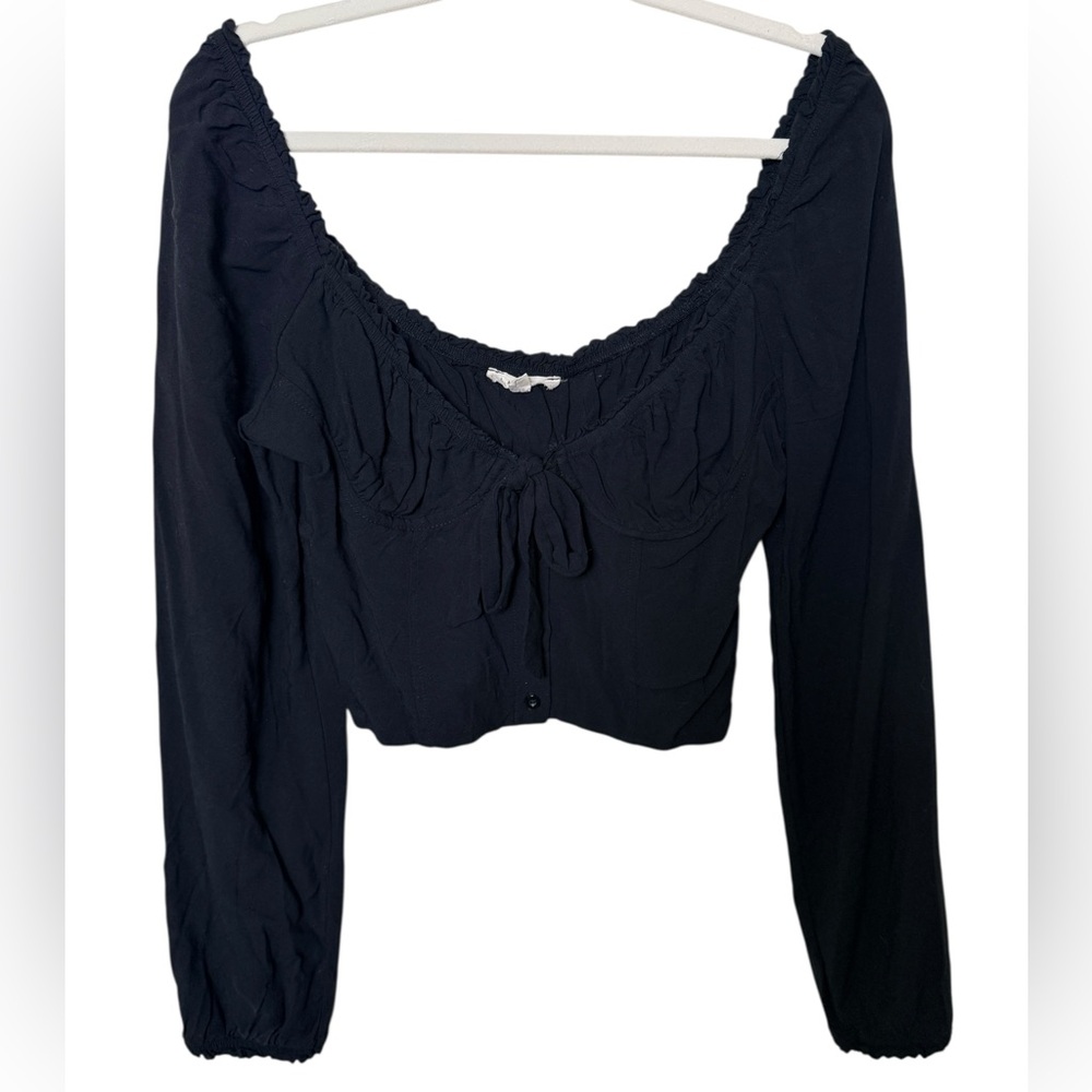 🍁 La Hearts Medium Black Ruffled Long Sleeve Blouse